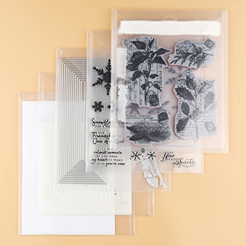Image of 20 Pcs Stamp & Die Storage Pockets Resealable Clear Plastic Seal Bags Storage Case for Cutting Dies Stencil Album Stamp Crafts for DIY Scrapbooking Paper Card Craft Cutting Dies Storage
