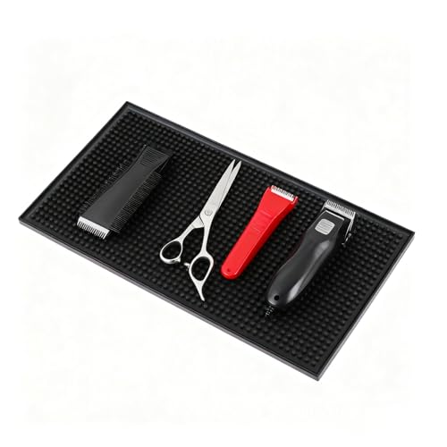 Barber Mat, 12x6 Inches Anti-Slip Flexible Rubber Station Mat for Clippers & Scissors Professional Countertop Protection Pad for Barber, Hair Salon Tools & Spa