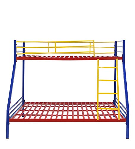 Image of Metal Bunk Bed for Kids | Twin Over Twin Bunker Bed for Adults with Metal Bed Frame and Sturdy Guardrail | Bunk Bed for Home with Mattress Queen (Bottom) + Single (Top)