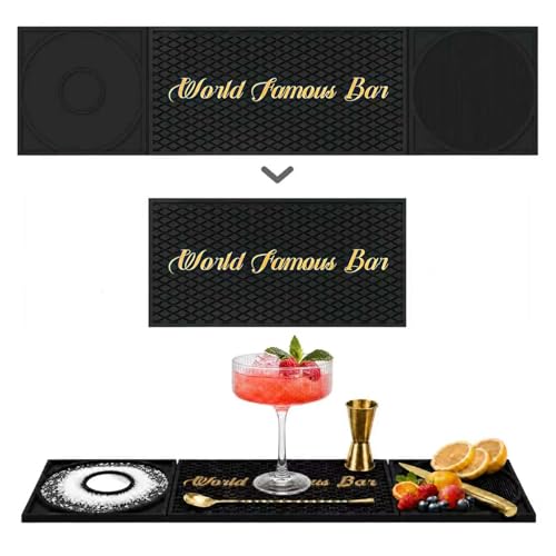 Bar Mat 3-in-1 Non-Slip Bartender Mat Bar Accessories Countertop Mat 24 x 6 Inch with Spill Catching Surface Bar Drip Mat for Home Outdoor & RV Bar SetupBlack