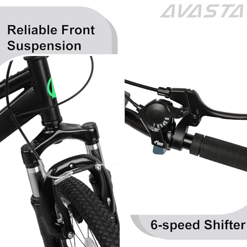 AVASTA 20'' Big Kids Mountain Bike for Age 6 7 8 9 10 11 12 Years Old Boys Girls Teen with Suspension Fork Front & Rear Dual Hand Brakes 6 Speeds Drivetrain, Color Black