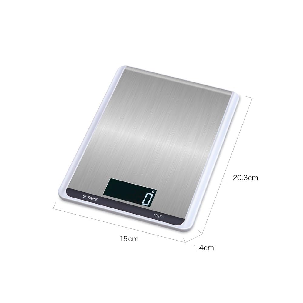 Báscula for Alimentos, Báscula Digital de Cocina, Peso en Onzas y Gramos for Cocinar y Hornear, Acero Inoxidable, 7 Unidades con Función de Tara, Pantalla LCD(5kg/1g)