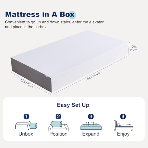 Image of Amazon Basics Memory Foam Mattress, Soft Plush Feel, Breathable, 10 Inch, Twin, White /Grey