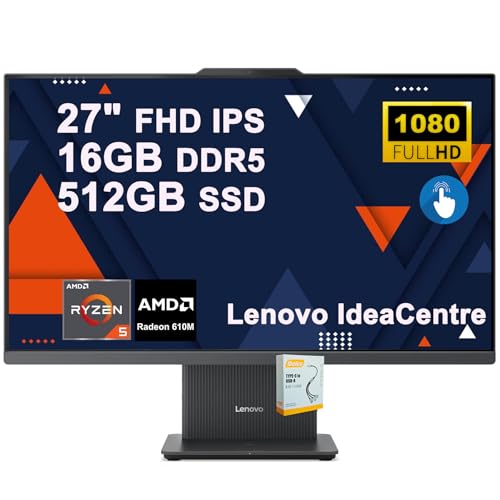 Image of Lenovo IdeaCentre AIO Desktop | 27 inch FHD IPS Touchscreen (99% sRGB) | AMD 6-core AMD Ryzen 5 7535HS | 16GB DDR5 512GB SSD | Type-C Harman Speaker Wi-Fi6 5MP Camera Win11 w /DLCA Accessory