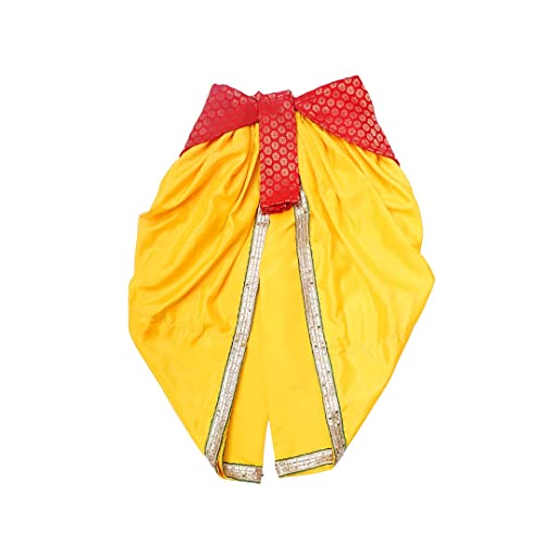 Image of ITSMYCOSTUME Krishna Dress for Baby Boy Kids Set of 10(Dhoti,Patka,Hip Cover,Mukut,Morpankh,Bansuri,Kamarband,Bajuband,Kundal) Little Krishna Ji Kanha Janmasthmi Costume for Kids