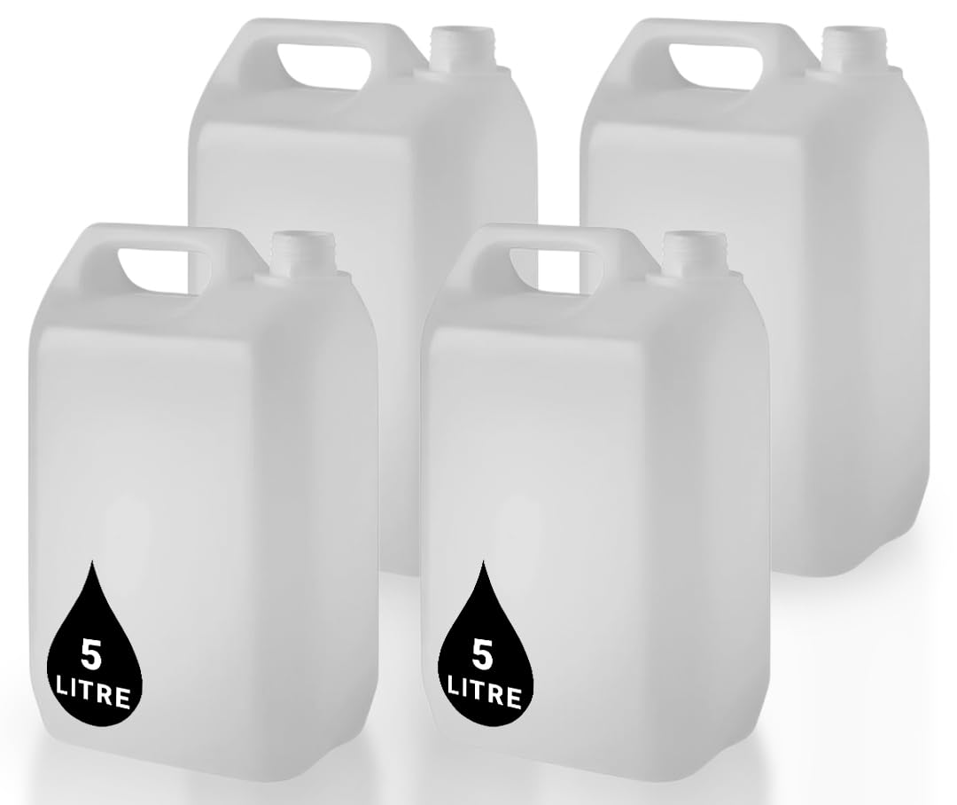 PowerChem 4 x 5L Jerry Can Bottle Container + 38mm Tamper Evident Cap - For Storage of Liquids Chemicals Food Stuff Fuel NATURAL
