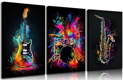 3pcs Musical Instrument Graffiti Canvas Wall Art Pop Music Instrument