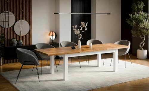 Ausziehbarer Esstisch Leonardo 100–300 cm | großer Tisch für 10–12 Personen | Tischplatte Eiche Craft | Beine aus massivem Buchenholz – weiß lackiert | modern skandinavisch | für Küche & Esszimmer Ausziehbarer Esstisch Leonardo 100–300 cm | großer Tisch für 10–12 Personen | Tischplatte Eiche Craft | Beine aus massivem Buchenholz – weiß lackiert | modern skandinavisch | für Küche & Esszimmer
