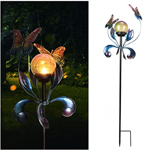 VCUTEKA Solar Lights Outdoor Metal Garden Stake Waterproof Crackle Glass