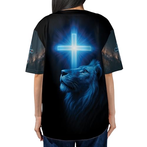 Camiseta de Béisbol Lion Jesus Cross, camiseta cristiana con cruz de Jesús, ropa de fe religiosa, camiseta azul león miniatura 3