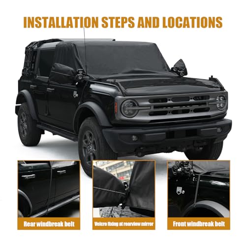 Image of MAIKER 600D Windshield Cover Compatible with Ford Bronco - Waterproof, Frost & Snow Protection, Sun Shade, Wiper Front Window Protector