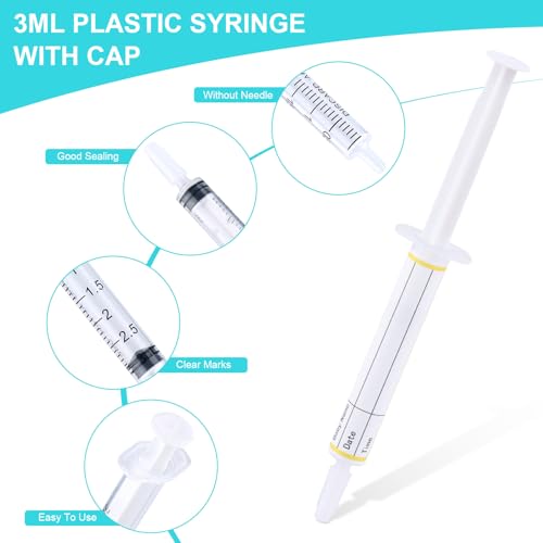 Kolostrum-Spritzen mit Kappen, 3 ml, 20 Stück mit 30 ml Messbecher, 2 Aufbewahrungsbeutel und 20 Aufkleber, zum Nachfüllen, Messen von Flüssigkeiten, wissenschaftliche Labors (20PCS, 3ml)