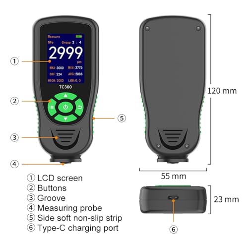 Medidor digital de espesor de pintura TC300 para automóvil, con detección automática F/NF miniatura 7