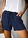 Acelitt Womens Juniors 2026 Summer Fashion Casual Shorts Comfy Drawstring Summer Elastic Waist Beach Linen Shorts Navy Blue Medium