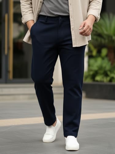 Image of Urbano Plus Men Mid Rise Cotton Regular Fit Casual Chino Pants Stretch
