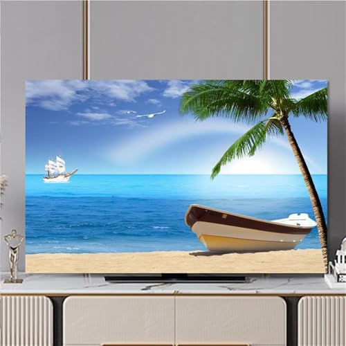Hixingo Cubierta Antipolvo para TV, Funda para Televisor Elástico Protector para Smart TV Cubierta de Televisión Pantalla de Funda para 32 a 80 Pulgadas impresión de Playa (32