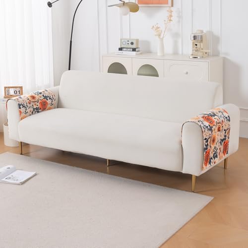 Image of HOKIPO 'Nature Muse' Premium HD Printed Holland Velvet Sofa Armrest Covers with Pockets | 1 Pair | Caramel Ambrosia (IN-921-L-D8*2)
