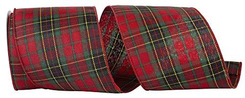 Plaid Christmas Ribbon for Wreaths - 4" x 10 Yards, Classic Red Green Tartan, Presents, Garland, Gifts, Wrapping, Bows, Xmas Tree Topper Decor