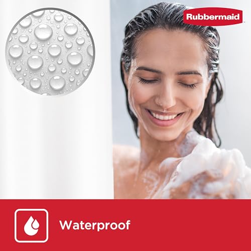 Image of Rubbermaid White Shower Curtain Liner, Waterproof Heavyweight 8g PEVA Shower Liner for Bathroom, with Weighted Magnets and Rustproof Black Grommets, 70x72, Standard Size, White