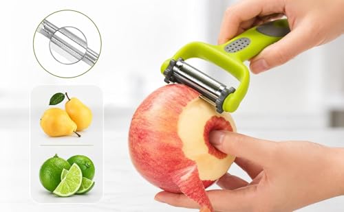 Image of Stainless Steel Julienne Vegetable Peeler Multi-Functional Fruit & Veggie Shredder Slicer and Grater for Potatoes, Carrots, Cucumbers (3-in-1 Multifunctional Veggie and Fruit Peelers)