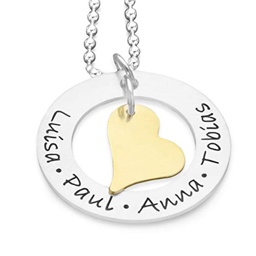 Familienkette Herzanhänger Gravur Namenskette Familie CIRCLE OF LOVE 925...