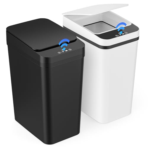 Gaethra 2er Set Mülleimer mit Sensor, 12L Automatischer Elektrischer Deckel Sensor, 3 Betriebsmodi, Leise Wasserdicht Intelligenter Abfallbehälter, für Küche Büro Wohnzimmer Badezimmer
