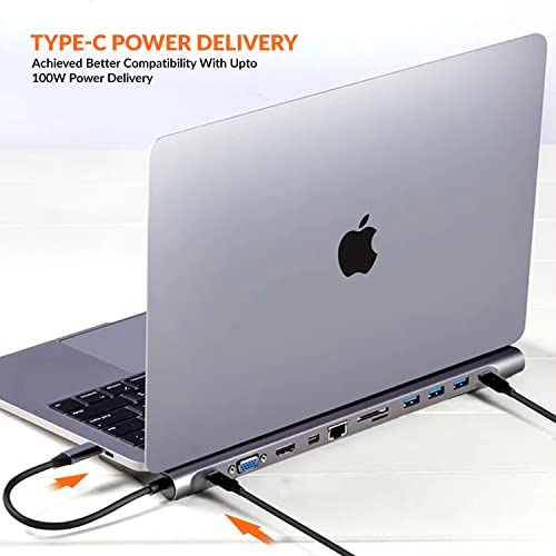 Image of Tukzer USB C to 12 in 1 HUB Dock MST, Type C to 4K HDMI, VGA DisplayPort Ethernet Adapter| 100W Power Delivery, 3 USB 3.0, SD /TF Card Reader, 3.5mm Audio for iPad MacBook Laptop Notebook Android(Grey)