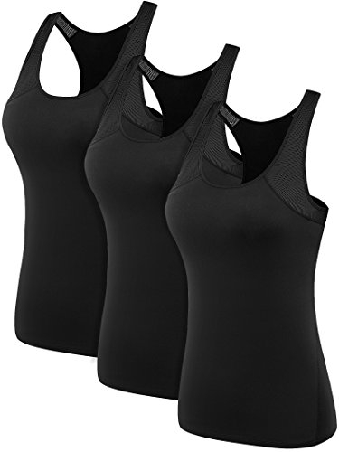 Neleus Women's 3 Pack Running Workout Athletic Long Racerback Tank Tops for Yoga,8005,Black,US M,EU L