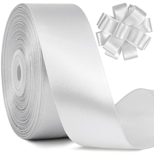 1-1/2 Inches Silver Satin Ribbon 50 Yards Fabric Ribbon for Flower Bouquet Gift Wrapping Eternal Roses Bows Making DIY Crafts