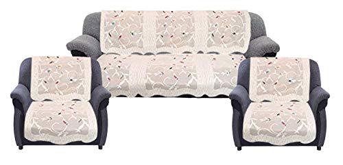 Image of Amazon Brand - Solimo Cotton 5 Seater Sofa Cover Set, Leaf, Cream