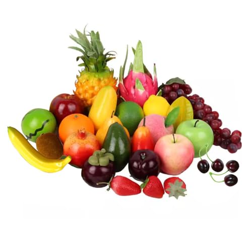 MQIONGJOOY 26 Pcs Artificial Fruit for Decoration, Lifelike Realistic Fake Mixture Fruit Model, Simulation Fruit for Photoshoot Home Kitchen Party Decor