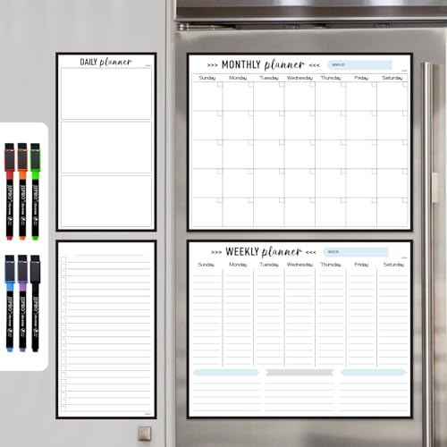 JJPRO Non-Magnetic Dry Erase Calendar for Fridge, Reusable Monthly Calendar, Weekly Planner,Daily/To Do List Whiteboard Bundle -14.5