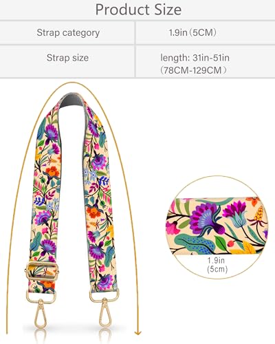Image of Purse Strap Replacement Crossbody 2 inch Wide Shoulder Strap, Cute Handbag Strap Bag Strap Replacement Belts Adjustable