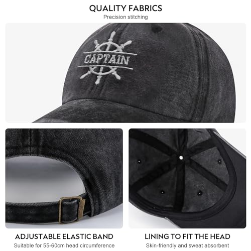 Boat Captain Hat for Men, Gifts for Boat Owners, Boating Gifts for Husband Dad Son Grandson, Boating Accessories, Boaters Gift Ideas, Adjustable Baseball Cap Grey