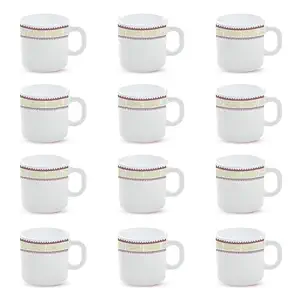 Elega Opalware Mug, Set of 12 Tea/Coffee Mugs, 180 ml Each, Microwave & Dishwasher Safe, Bone-Ash Free, Crockery Set Ideal for Daily Use & Gifting, White