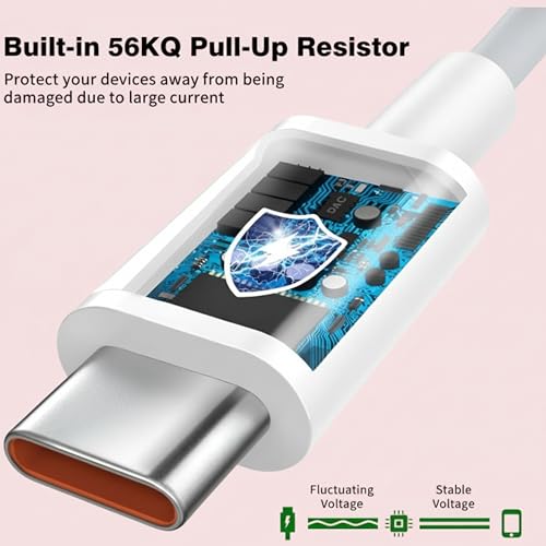 Image of 6A High Current USB A to Type C Cable, Premium TPE USB C Charging & Data Sync Cable, Reinforced Connectors, 1 Meter, Compatible with USB Type-C Smartphones, Tablets, Power Banks, White