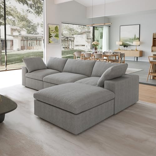Image of JACH L-Shaped Cloud Sectional Sofa for Living Room, Modular Convertible Sofa, Modern Comfy Couch, Covers Removable, Ottomans with Storage, Cloud Couch Furniture for Living Room Apartment (Grey)