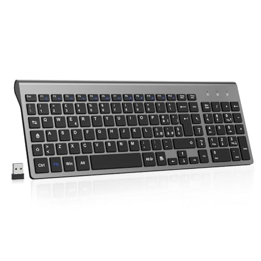cimetech Tastiera wireless, Layout Italiano QWERTY, tastiera 2.4G USB per computer con tastierino numerico e tasti ergonomici per computer, PC, laptop, tablet, desktop, Android Smart TV (grigio)