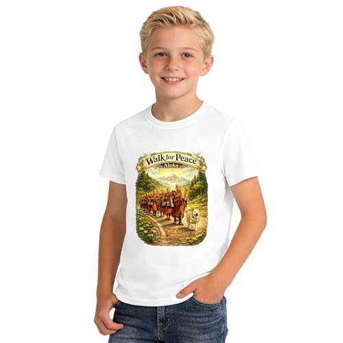 2026 Camiseta gráfica Manga Corta para niños Prenda Superior Informal con Estampado Divertido cómoda Camiseta Infantil para Uso Diario y Escolar (White, 3-4 Years)
