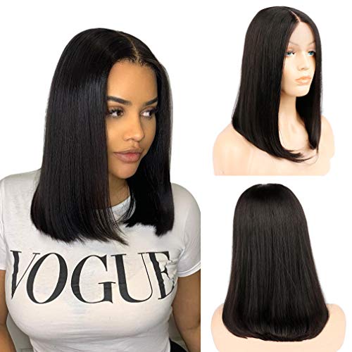 haha Short Bob Wigs Human Hair Lace Front Wigs Brazilian Straight Remy Human Hair Wigs for Black Women Middle Deep Part 2x6 T Part Lace Bob Wig 14 Inch
