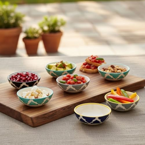 Image of Ceramic Cute Small Bowl for Rice Soup Salad Snack Condiment, Microwave and Dishwasher Safe Light, Easy to Handle, and Clean - Perfect for Family Or Small Gatherings (Random, Set of 6)