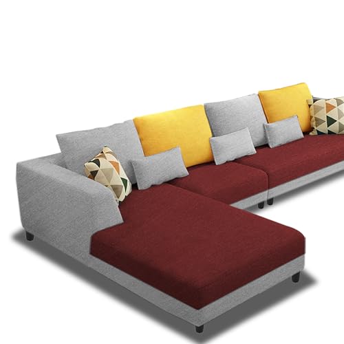 Image of Galib LHS 6 Seater L Shape Sofa Set for Living Room (Maroon Grey Fabric) Premium Fabric Sofa