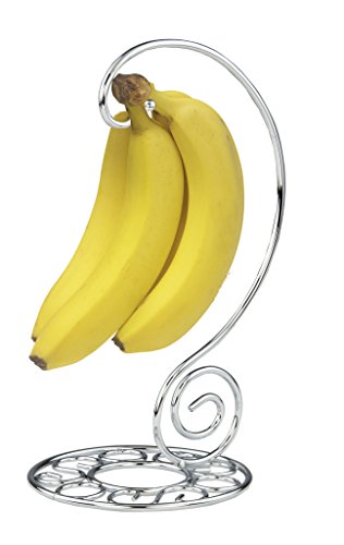 Home Basics Chrome Plated Steel Scroll Collection Banana Holder Tree Stand, Sturdy Rust Resistant Metal Hook, Silver