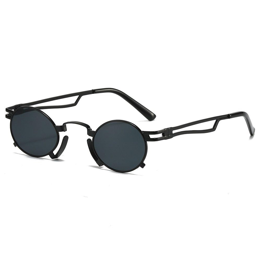 Occhiali da sole rotondi Steampunk da donna alla moda, da uomo, neri, punk, vintage, con protezione, neri