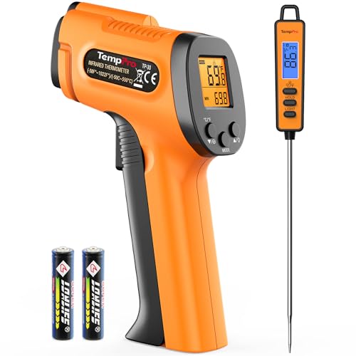 TempPro Temperature Gun, Infrared Thermometer Gun with Laser, Laser Thermometer Gun -58-1022 ℉, Meat Thermometer Digital with Super Long Probe, Food Thermometer for Cooking(Previously ThermoPro)