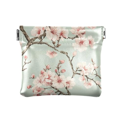 Peach Flowers Branch Women Leather Cash Wallet Portable Card Cases Money Organizers for Women Girls