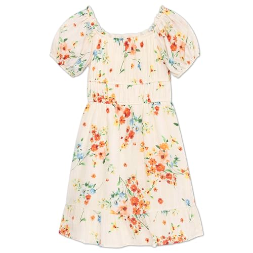 Speechless Girls' Knee-Length Woven Dress with Square Neck and Short Sleeves