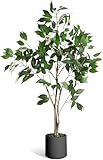 7FT Tall Artificial Ficus Tree Indoor, Faux Silk Plant with Realistic Wood Trunk & Fruit, Large Potted Office Decor for Home, Living Room, Modern House Plant