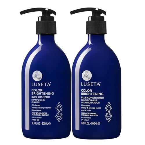 Luseta Color Brightening Blue Shampoo and Conditioner Set Orange & Copper Neutralizing for Brunettes & Dark Blondes, Brassiness Control Tone Correcting for Color Treated Hair, Sulfate Free 2x 16.9oz