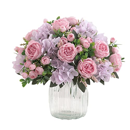 Karoro 4 Bunches Pink Peonies Artificial Flowers For Decoration Silk Flowers Fake Roses Arrangements Plastic Table Centerpiece Faux Flores For Home Vase Living Room Decor #TOP6
